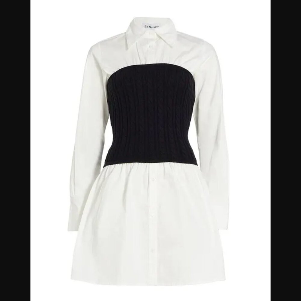 En Saison Waverly Cotton and Cable Knit Shirtdress Sz. S